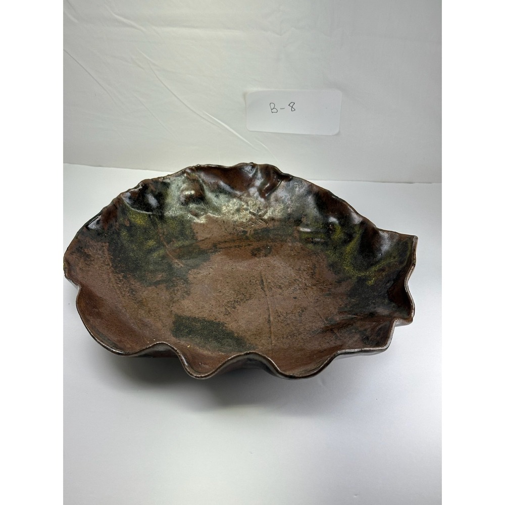 Artisan Studio Pottery Bowl Hand Sculpted Wavy Rim Earth Tone Ceramic B-8